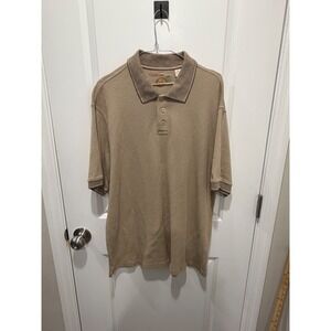 Caribbean Mens Polo Shirt Silk Cotton Blend Textured Tan XL